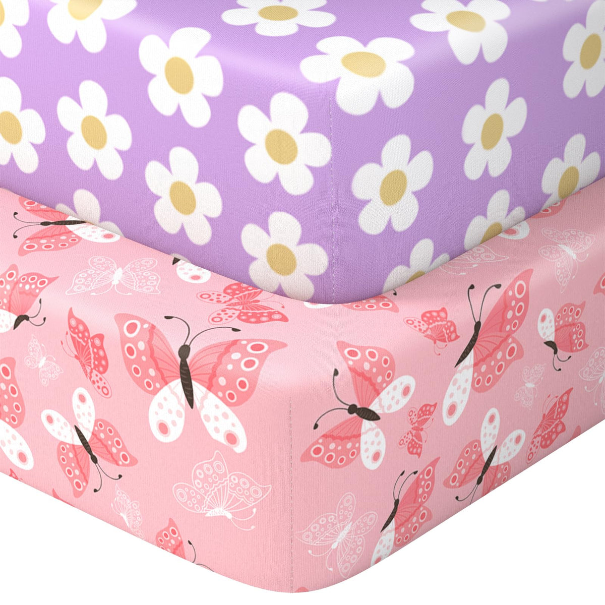Baby Crib Sheets 2 Pack for Boys and Girls Fit for Standard Crib Toddler Mattress Breathable Soft Microfiber Baby Sheet 28x52x8in (Pink Rainbow & Pink)