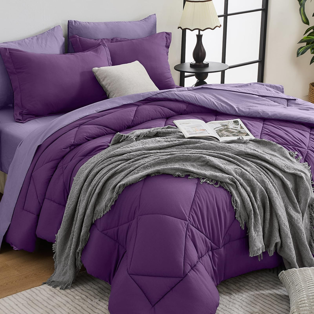 HEVUMYI 7-Piece King Comforter Set, Dark Grey Bed in a Bag