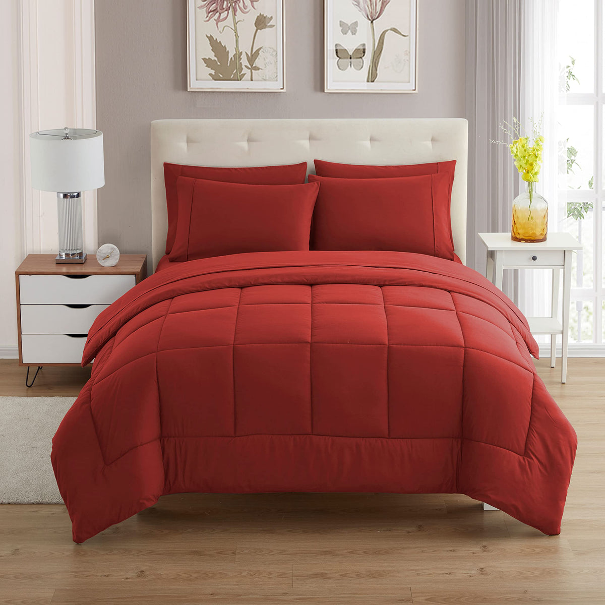 Sweet Home Collection 5 Piece Comforter Set Bag Solid Color All Season Soft Down Alternative Blanket & Luxurious Microfiber Bed Sheets, Navy, Twin