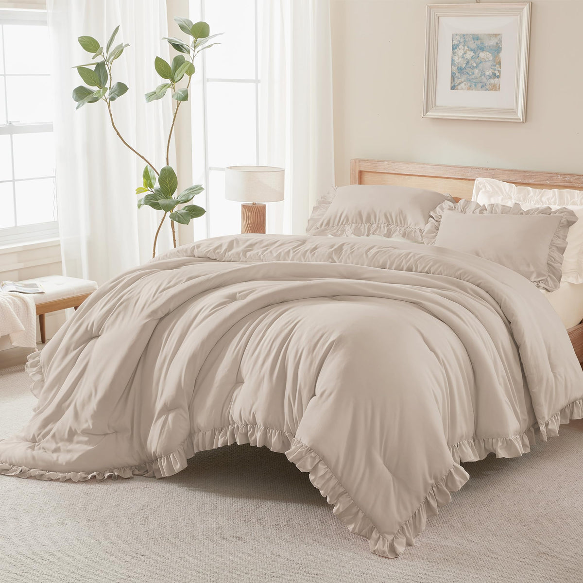 Andency Pink Ruffle Comforter Twin Size, 2 Pieces Soft Bed Set