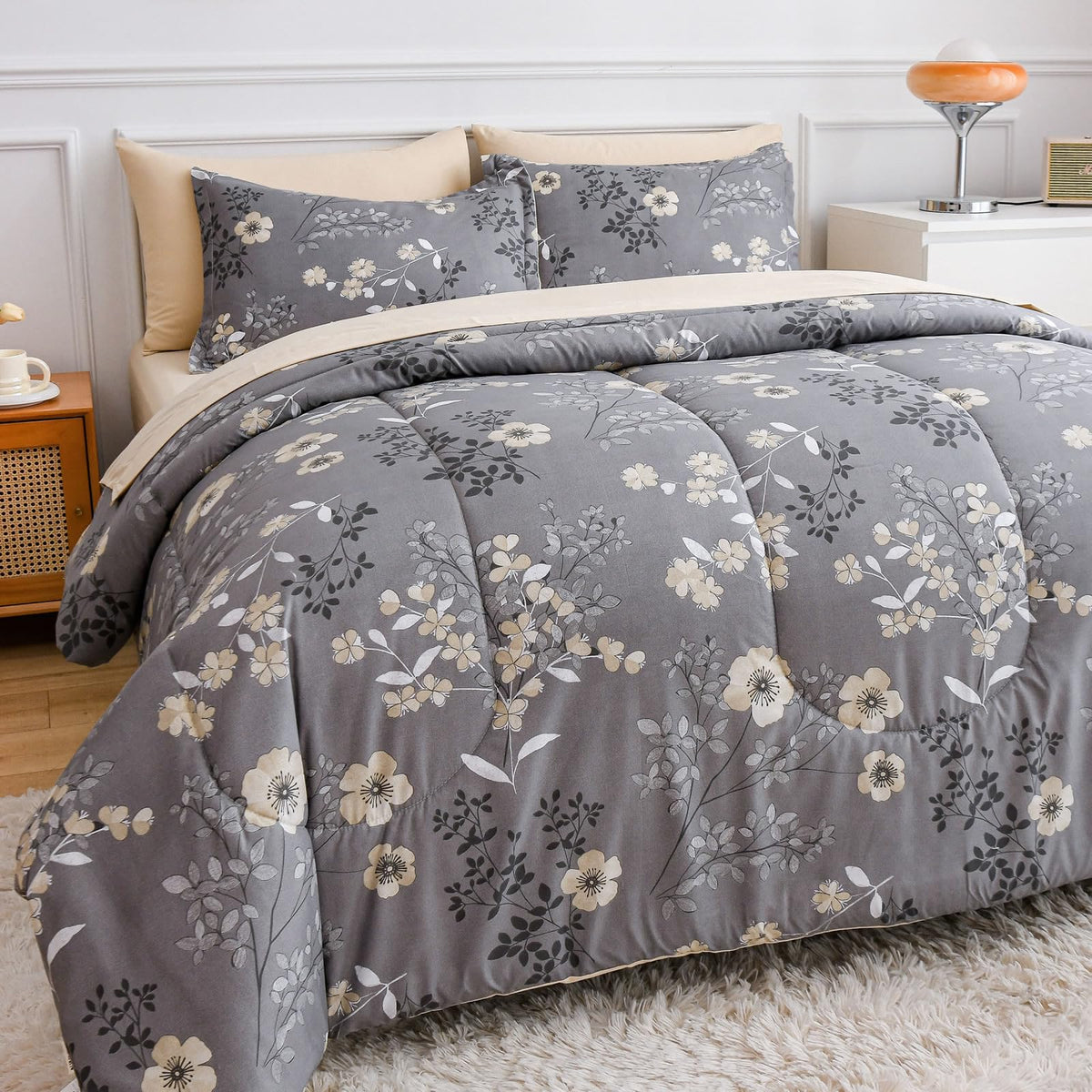 AIKASY Blue Green Queen Comforter Set with Sheets,Bed in a Bag 7-Pieces,Palm Tree Totem Printing Design,Ultra Soft Down Alternative All Season Bedding Set(Queen, Blue Green)