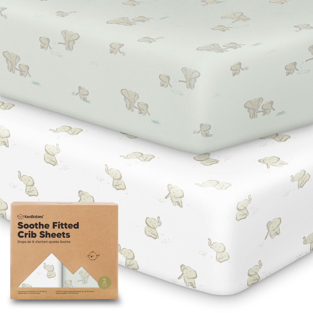 KeaBabies 2pk Organic Cotton Crib Sheets for Boys Girls 52x28, Soft White