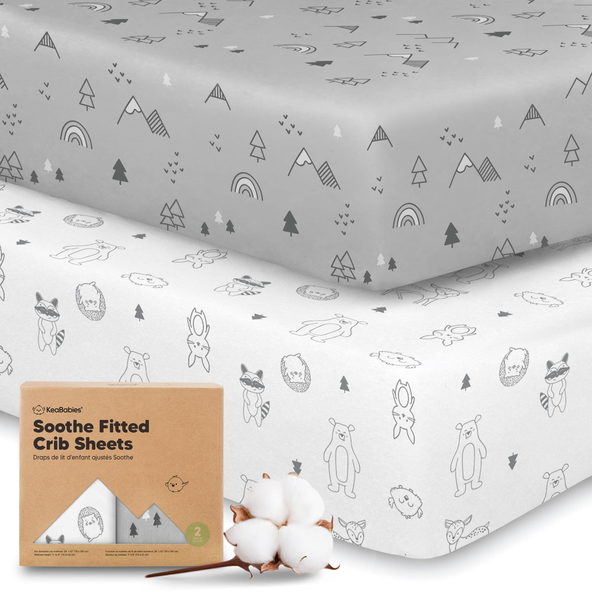 KeaBabies 2pk Organic Cotton Crib Sheets for Boys Girls 52x28, Soft White