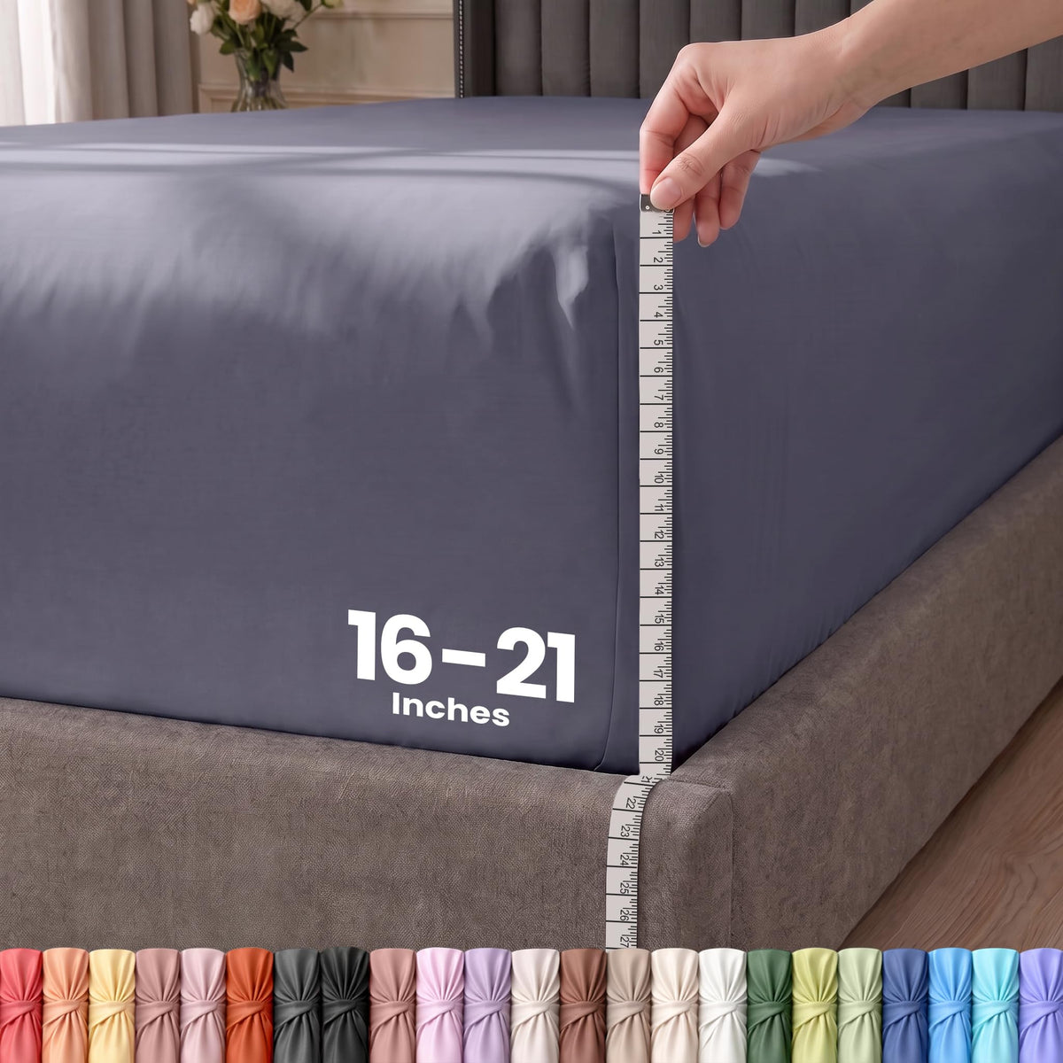 Extra Deep Pocket King Fitted Sheet, Fits 16-21 Inch Mattress, Beige