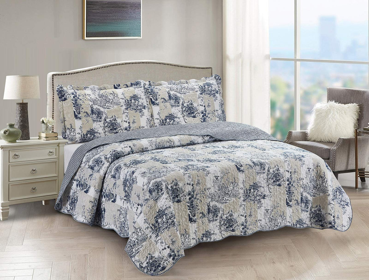 Brilliant Sunshine Rose and Sage Quilt Set, 3-Piece Bedding Sets, Traditional Patchwork Design, Washable and Reversible Bedspread, Soft Lightweight Coverlet, All-Season, Full/Queen, Light Pink Green