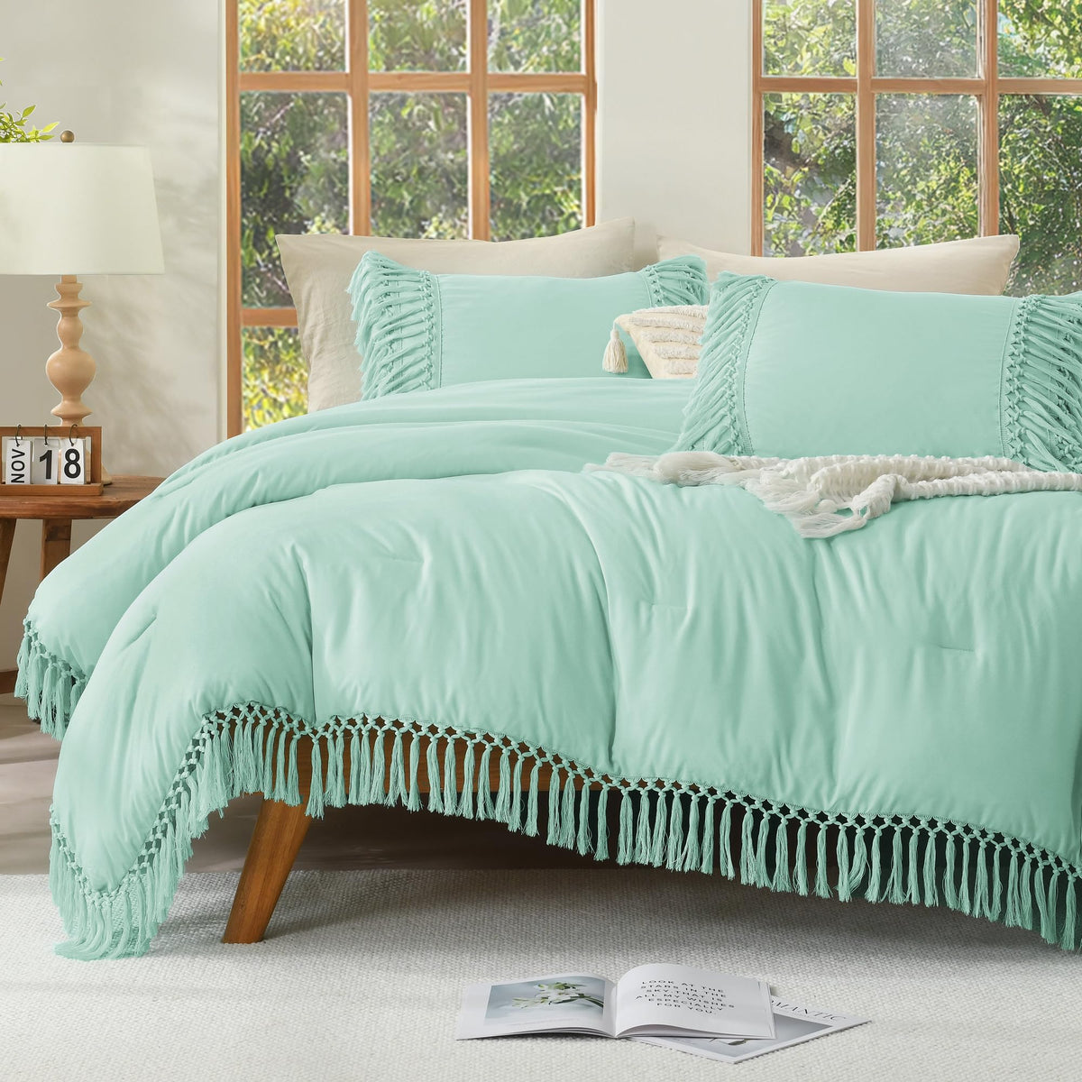 Andency Terracotta Comforter Set Queen, 3 Pieces Boho Tassel Bedding