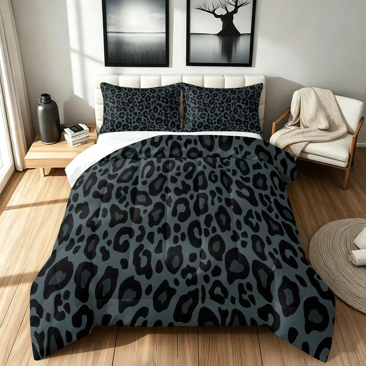 Leopard Print Queen Size Bedding Set, 3 Piece Suite, Bright Leopard Animal Print, Wild Leopard Pattern, Includes Blanket and Pillowcases, Bed Sets