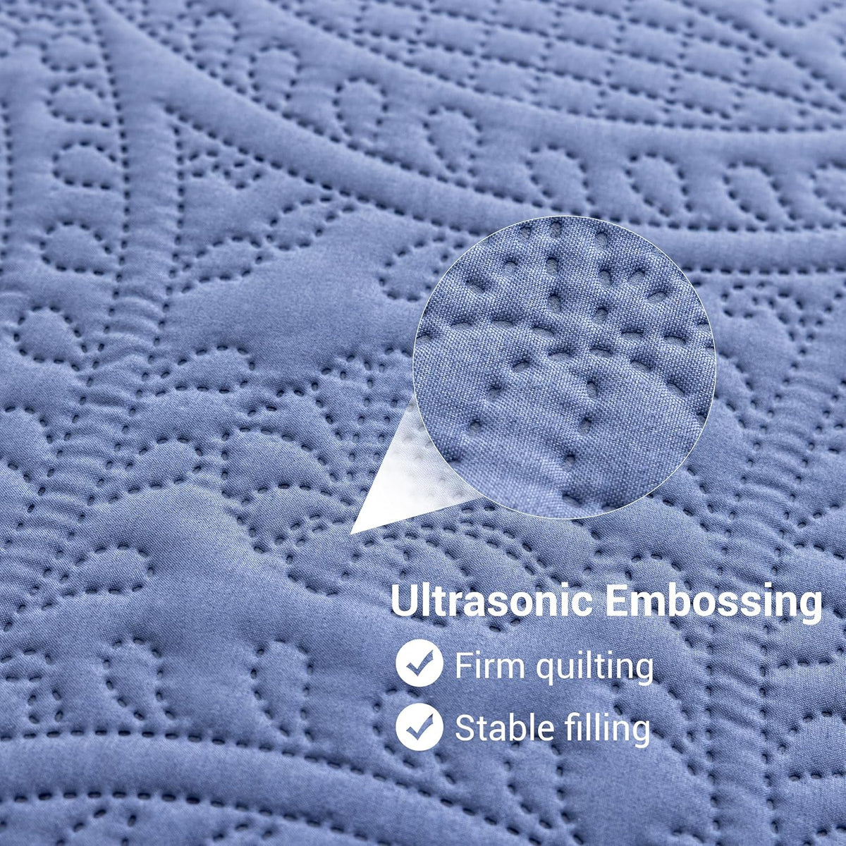 SheRest Queen Quilt Bedding Set - Grayish Blue Soft Breathable Bed Quilts, Modern Style Embossed Bedspreads, Lightweight Microfiber Coverlet for All Seasons-3 Pieces (1 Quilt,2 Pillow Shams)