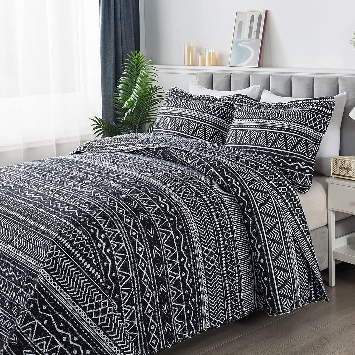 Travan 3-Piece Quilt Set Quilted Bedspread Lightweight Coverlet Set Garden Style Floral Printed Oversized Quilted Bedding Set with Shams for All Season, Exquisite, Queen Size