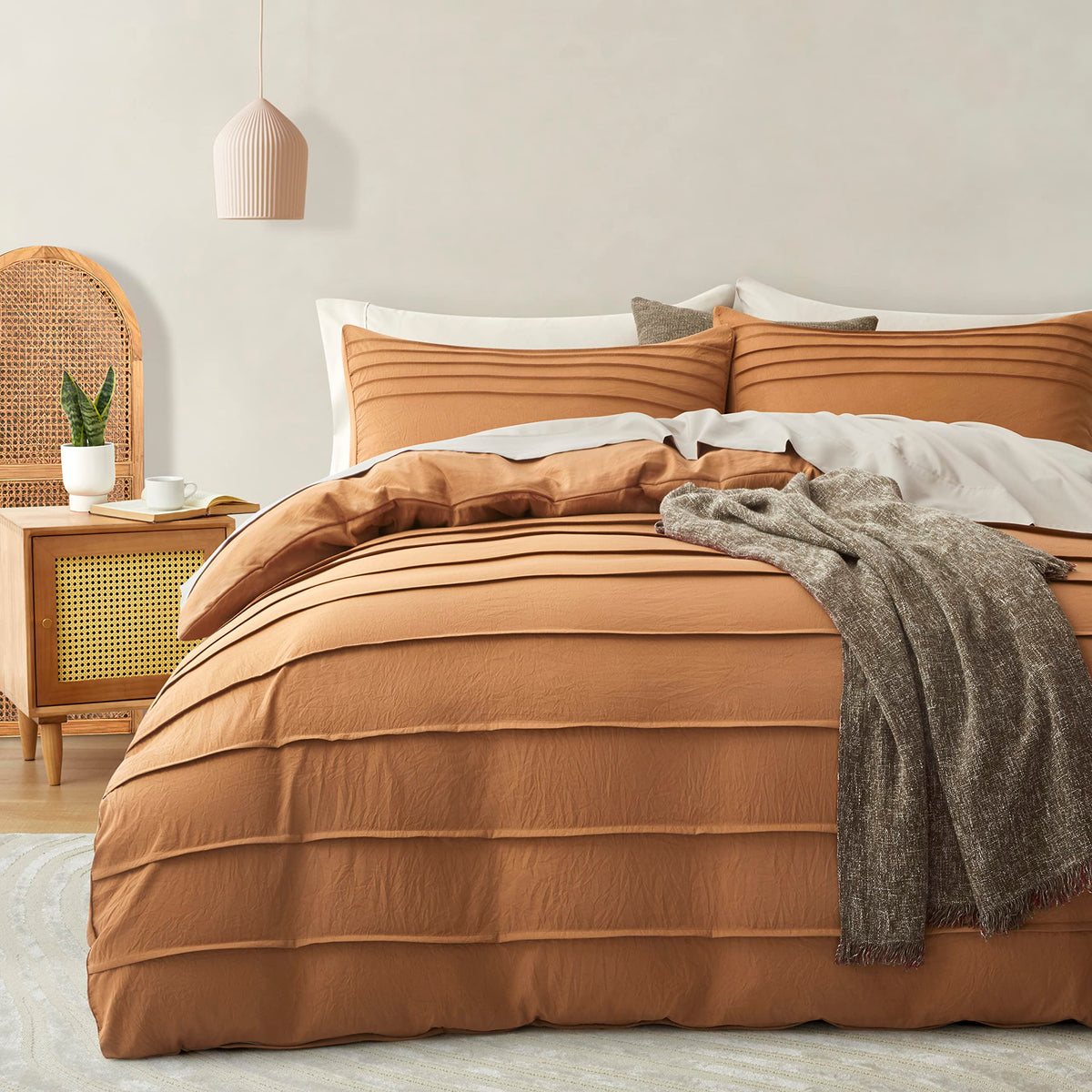 Oli Anderson 3PCS Pleated Duvet Cover Set, Sage Green, Queen