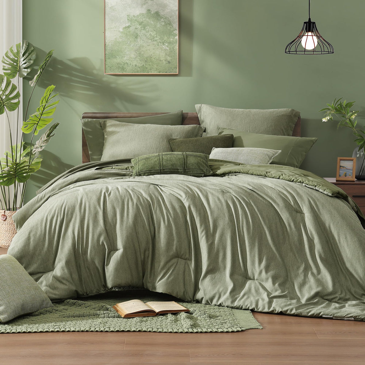 Monbix Queen Comforter Set 7 Pieces Terracotta Cationic Dyeing Bed in a Bag