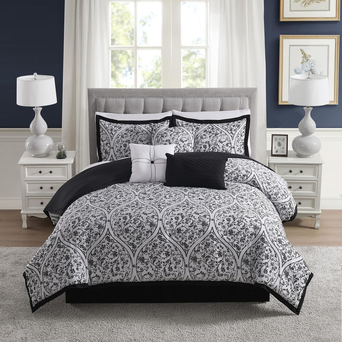 Sweet Home Collection 5 Piece Comforter Set Bag Solid Color All Season Soft Down Alternative Blanket & Luxurious Microfiber Bed Sheets, Navy, Twin