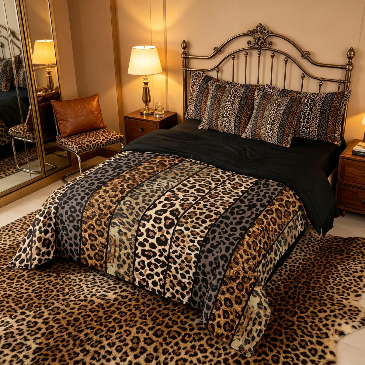 Erosebridal Leopard Print 7 Piece Bedding Set Full Cheetah Decor Comforter Set with Sheets Geometric Modern Bed in A Bag African Safari Animal Bed Sets with 2 Pillowcases, 2 Pillow Covers Lightweight