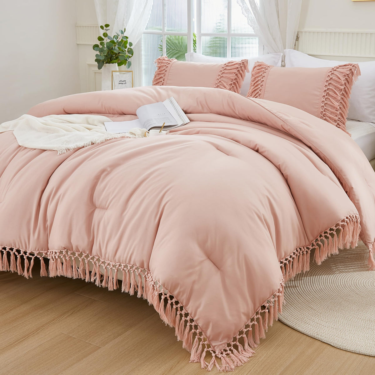 Andency Terracotta Comforter Set Queen, 3 Pieces Boho Tassel Bedding