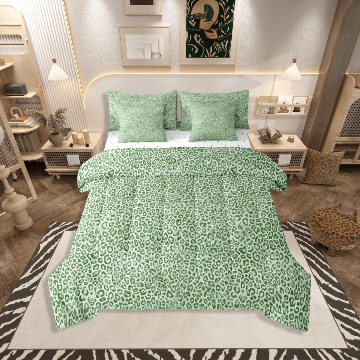 jejeloiu Leopard Print Comforter Set with Sheets 7 Piece Queen Size Cheetah Print Bedding Set for Kids Boys Girls Beige Bed in a Bag Modern Art Room Decor Soft Lightweight Microfiber