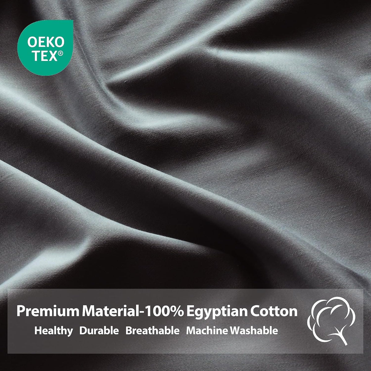 2-Pack Pure Cotton Twin XL Fitted Sheet for Adjustable Bed Split King, 600 TC 16" Deep Pocket Egyptian Cotton Fitted Sheet (2pcs, Twin XL, Dark Grey)