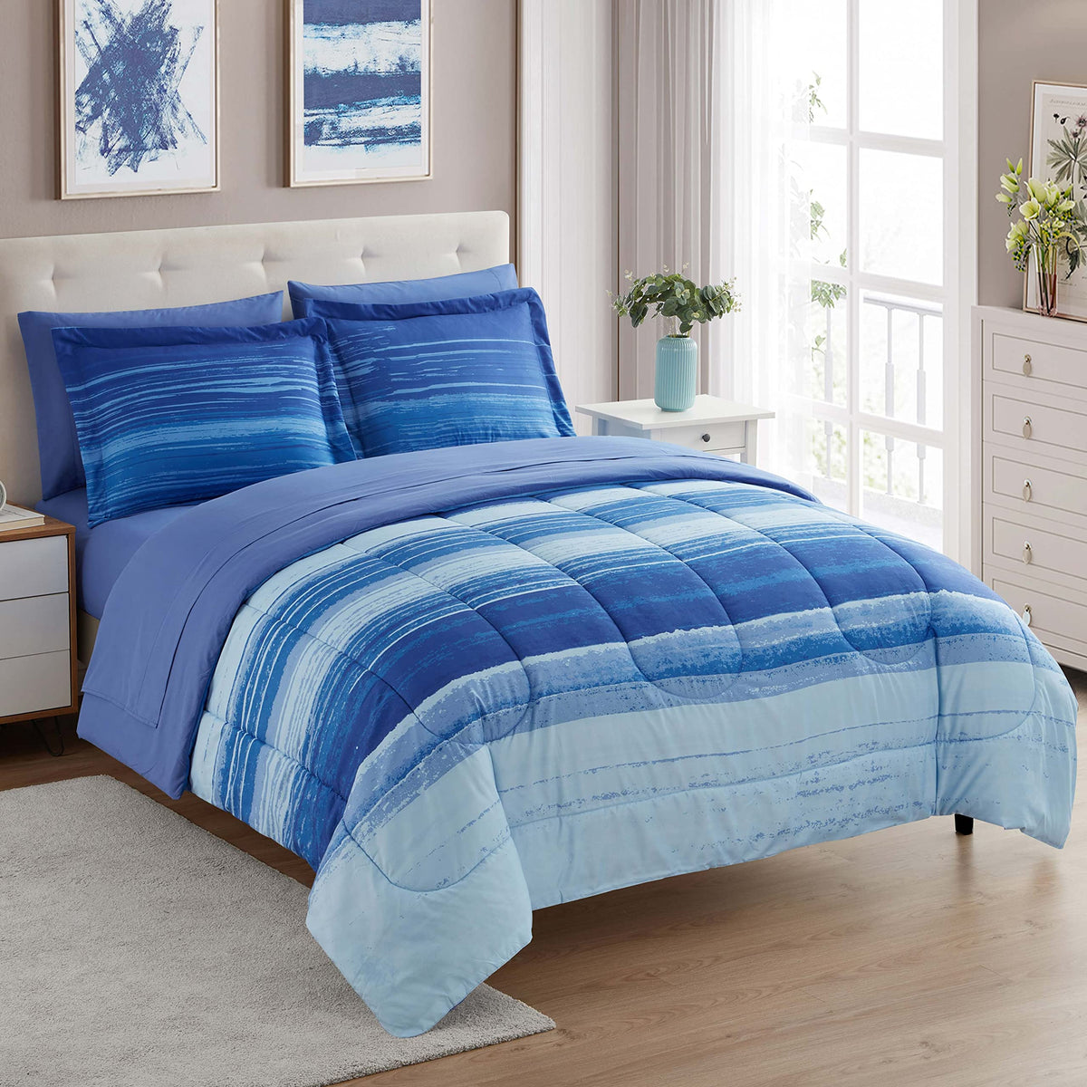 Sweet Home Collection 5 Piece Comforter Set Bag Solid Color All Season Soft Down Alternative Blanket & Luxurious Microfiber Bed Sheets, Navy, Twin