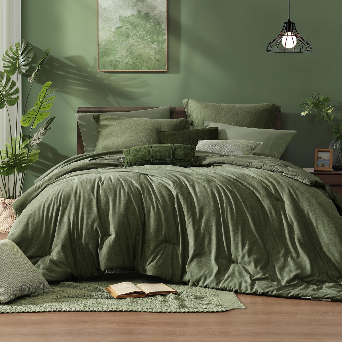 Monbix Queen Comforter Set 7 Pieces Terracotta Cationic Dyeing Bed in a Bag