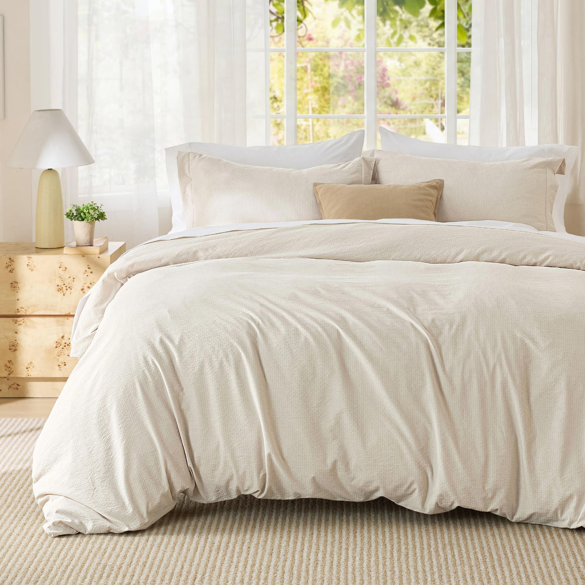 Bedsure Prewashed Duvet Cover Queen, Cotton-Like Soft Bedding Set, Beige