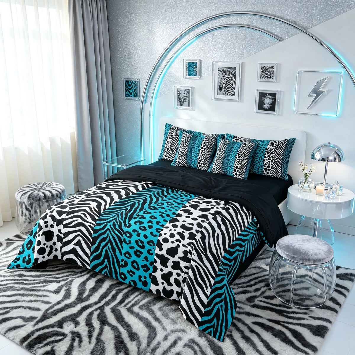 Erosebridal Leopard Print 7 Piece Bedding Set Full Cheetah Decor Comforter Set with Sheets Geometric Modern Bed in A Bag African Safari Animal Bed Sets with 2 Pillowcases, 2 Pillow Covers Lightweight