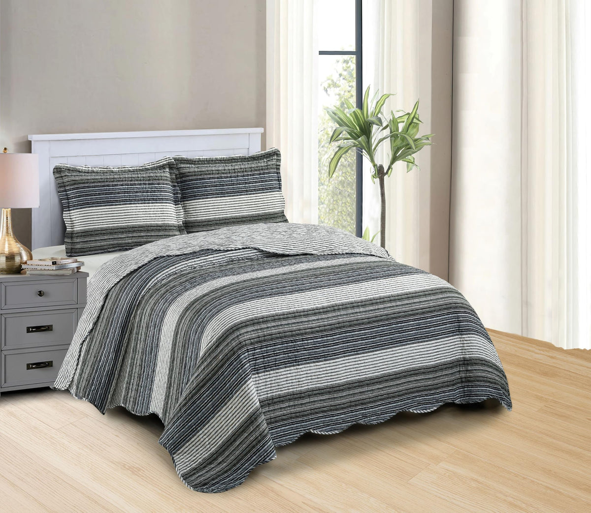 Brilliant Sunshine Rose and Sage Quilt Set, 3-Piece Bedding Sets, Traditional Patchwork Design, Washable and Reversible Bedspread, Soft Lightweight Coverlet, All-Season, Full/Queen, Light Pink Green