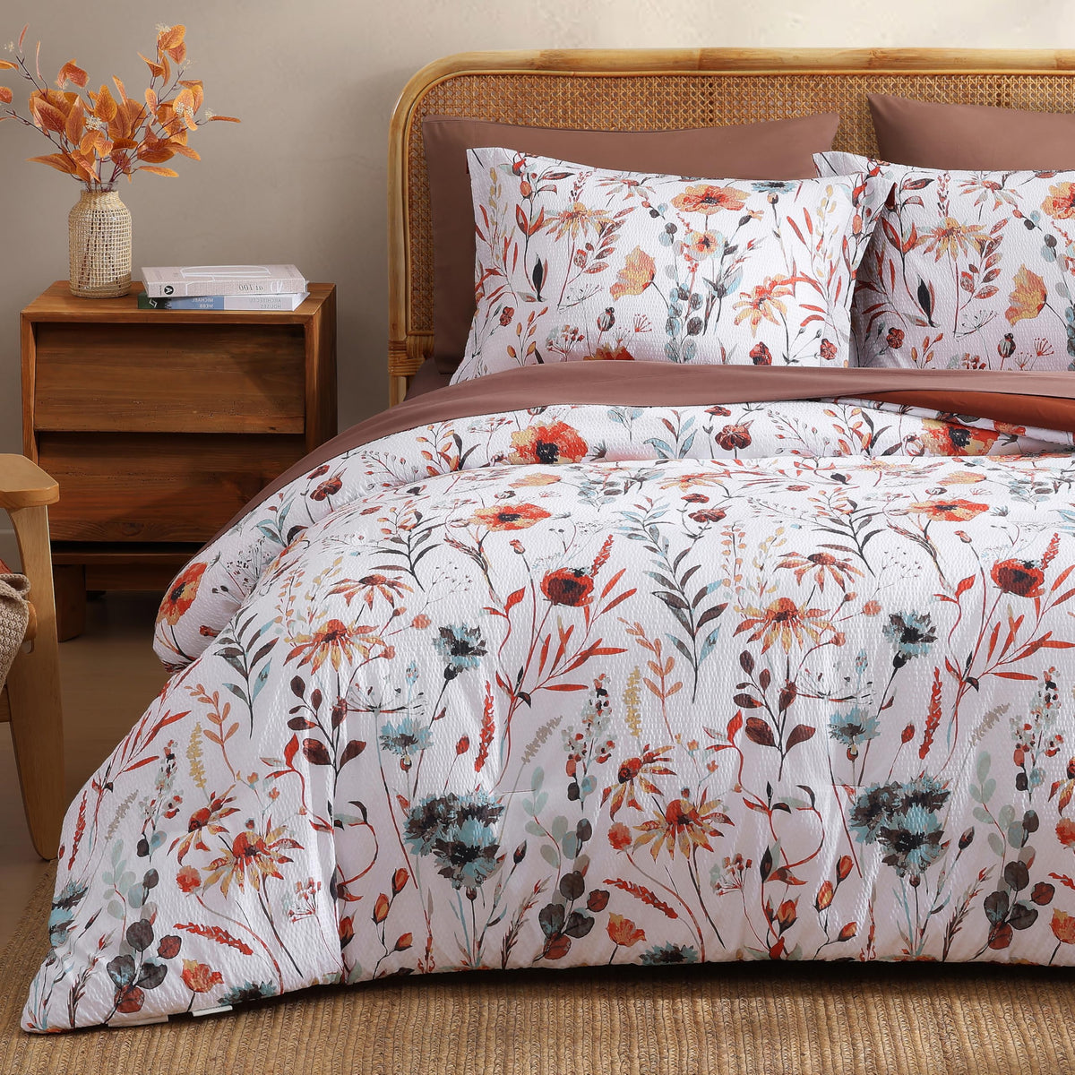 Queen Comforter Set - 7 Pieces Soft Floral Bed in a Bag Queen Bedding Sets