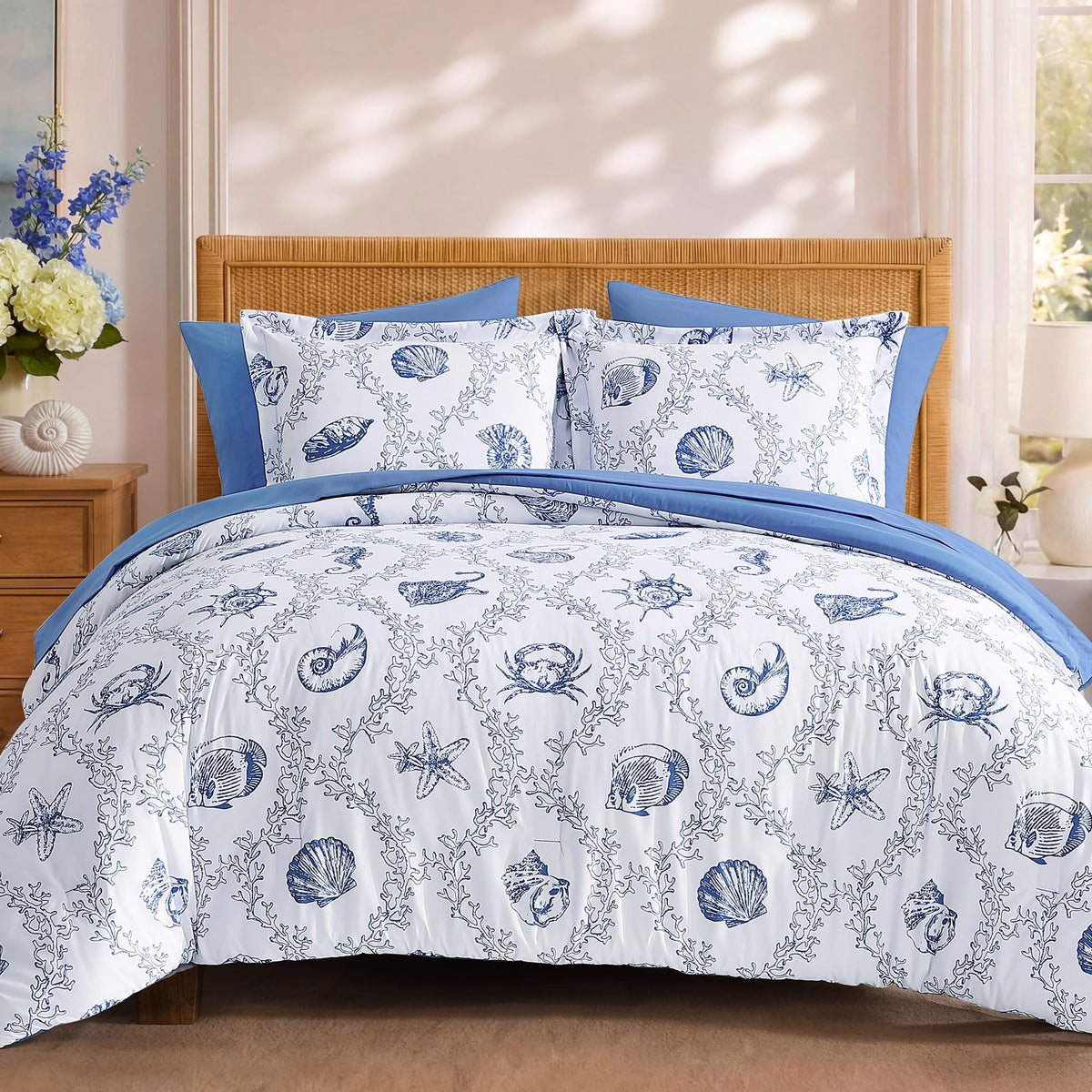BLOOMHAVEN Queen Comforter Set-7 Pieces Brown Floral Bed in a Bag Queen