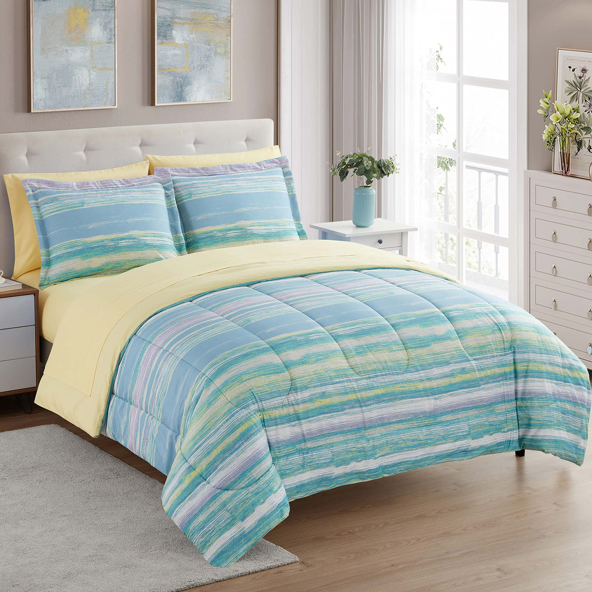 Sweet Home Collection 5 Piece Comforter Set Bag Solid Color All Season Soft Down Alternative Blanket & Luxurious Microfiber Bed Sheets, Navy, Twin