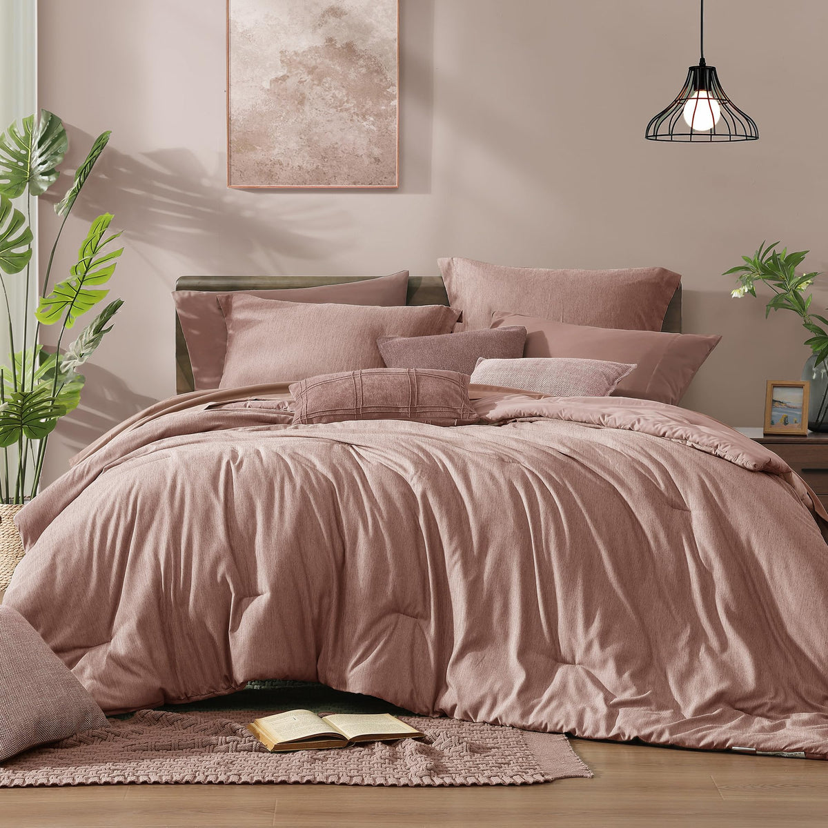 Monbix Queen Comforter Set 7 Pieces Terracotta Cationic Dyeing Bed in a Bag