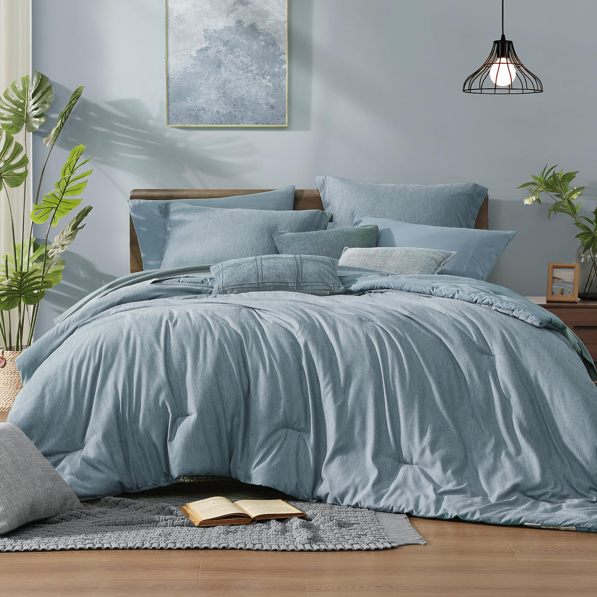 Monbix Queen Comforter Set 7 Pieces Terracotta Cationic Dyeing Bed in a Bag