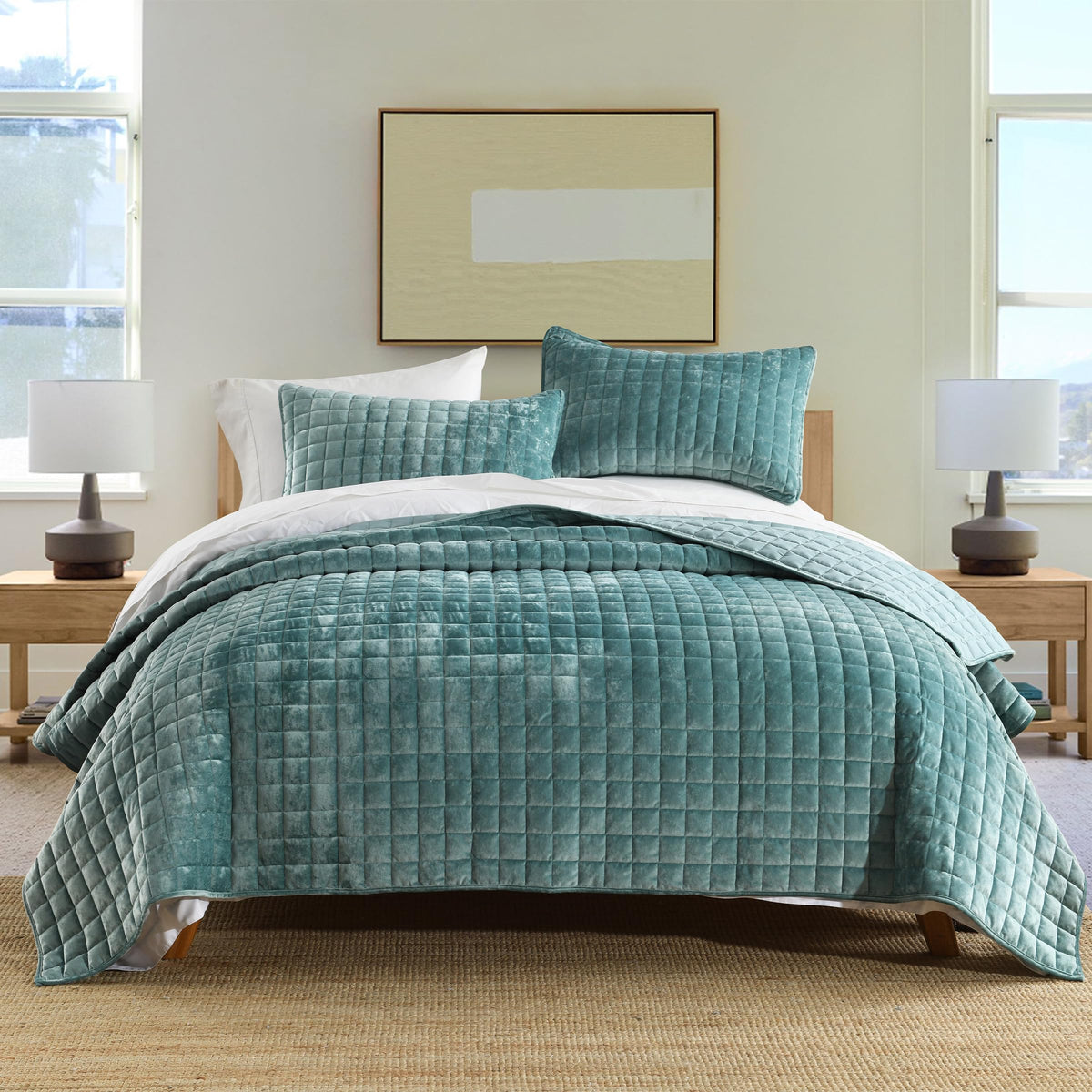 Secgo King Size Comforter Set- 100% Cotton Quilt King Size Set, Green, Sage bedspreads (96 * 108 Inch) with 2 Pillow Shams, Patchwork Reversible Lightweight Bedding