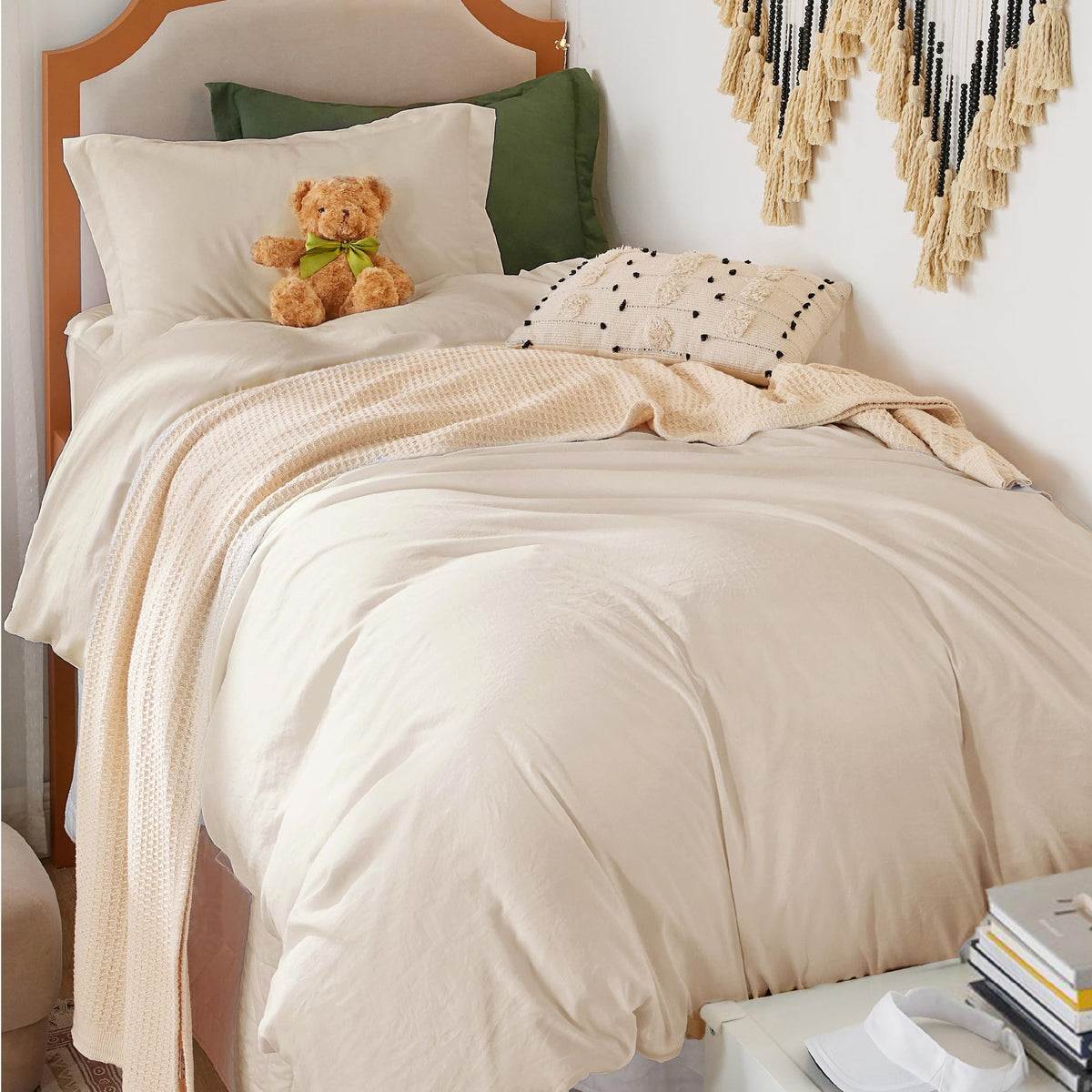 Bedsure Prewashed Duvet Cover Queen, Cotton-Like Soft Bedding Set, Beige