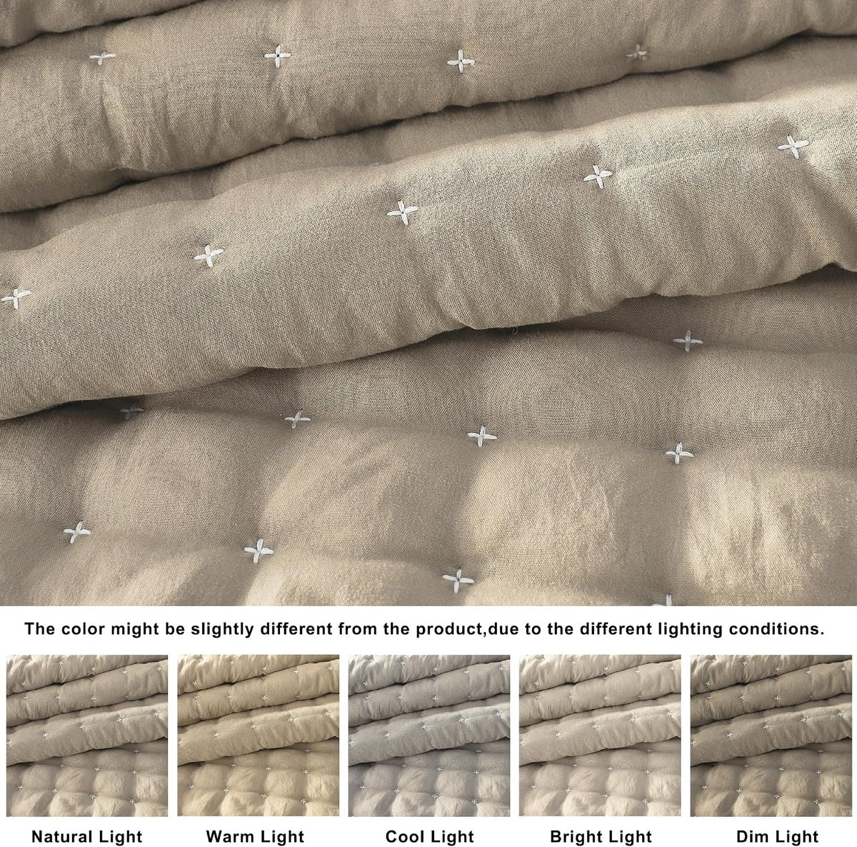 WDCOZY Cloud Soft Quilt Set, King Size, Beige, 3 Pieces 104x90 inches