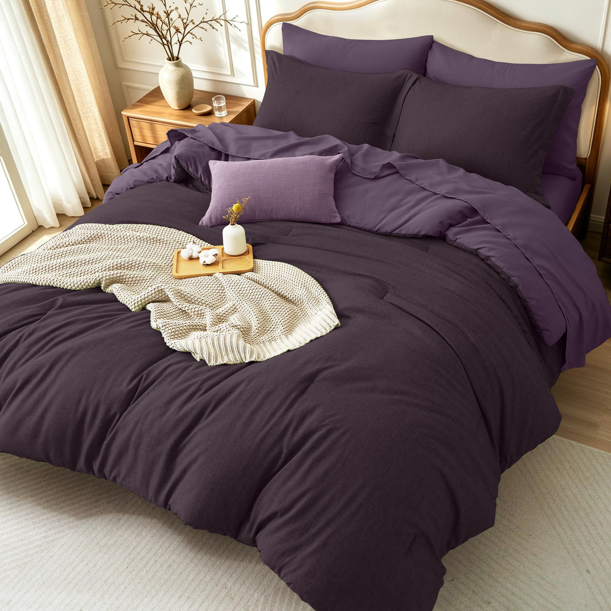Upgraded Cationic Dyed King Comforter Set, 7-Piece Bed in a Bag