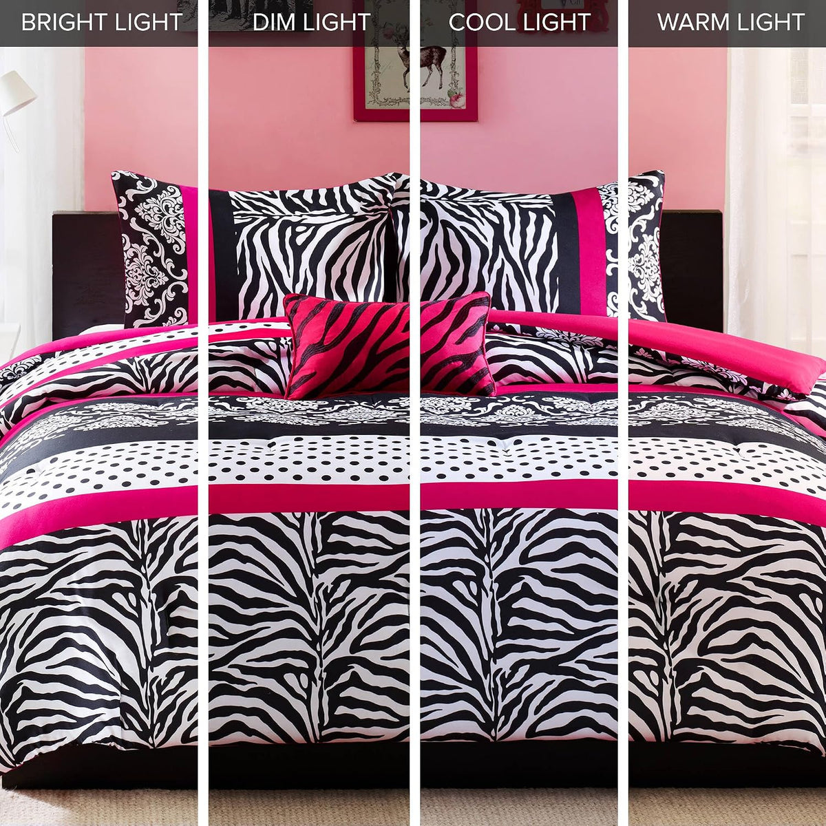 Intelligent Design Polka Dot Pink Zebra Queen Comforter Set, 4pc