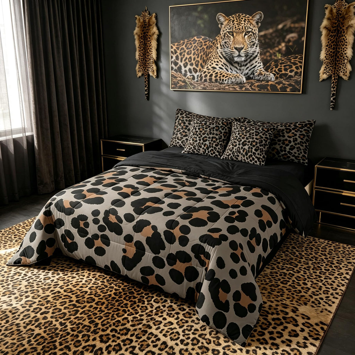 Erosebridal Leopard Print 7 Piece Bedding Set Full Cheetah Decor Comforter Set with Sheets Geometric Modern Bed in A Bag African Safari Animal Bed Sets with 2 Pillowcases, 2 Pillow Covers Lightweight