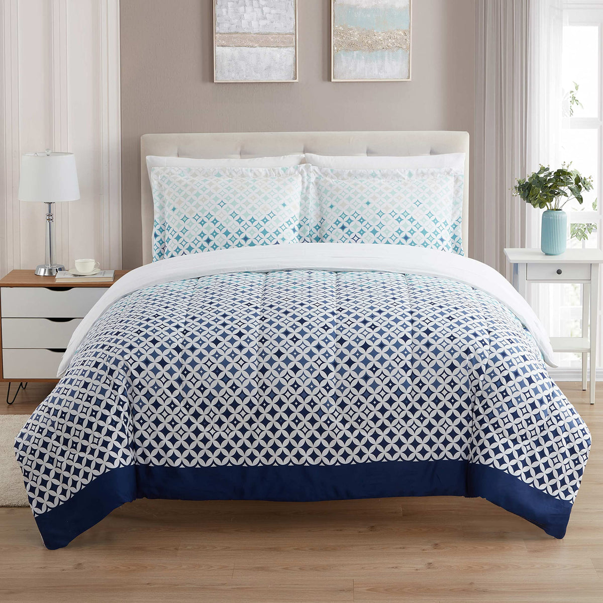 Sweet Home Collection 5 Piece Comforter Set Bag Solid Color All Season Soft Down Alternative Blanket & Luxurious Microfiber Bed Sheets, Navy, Twin