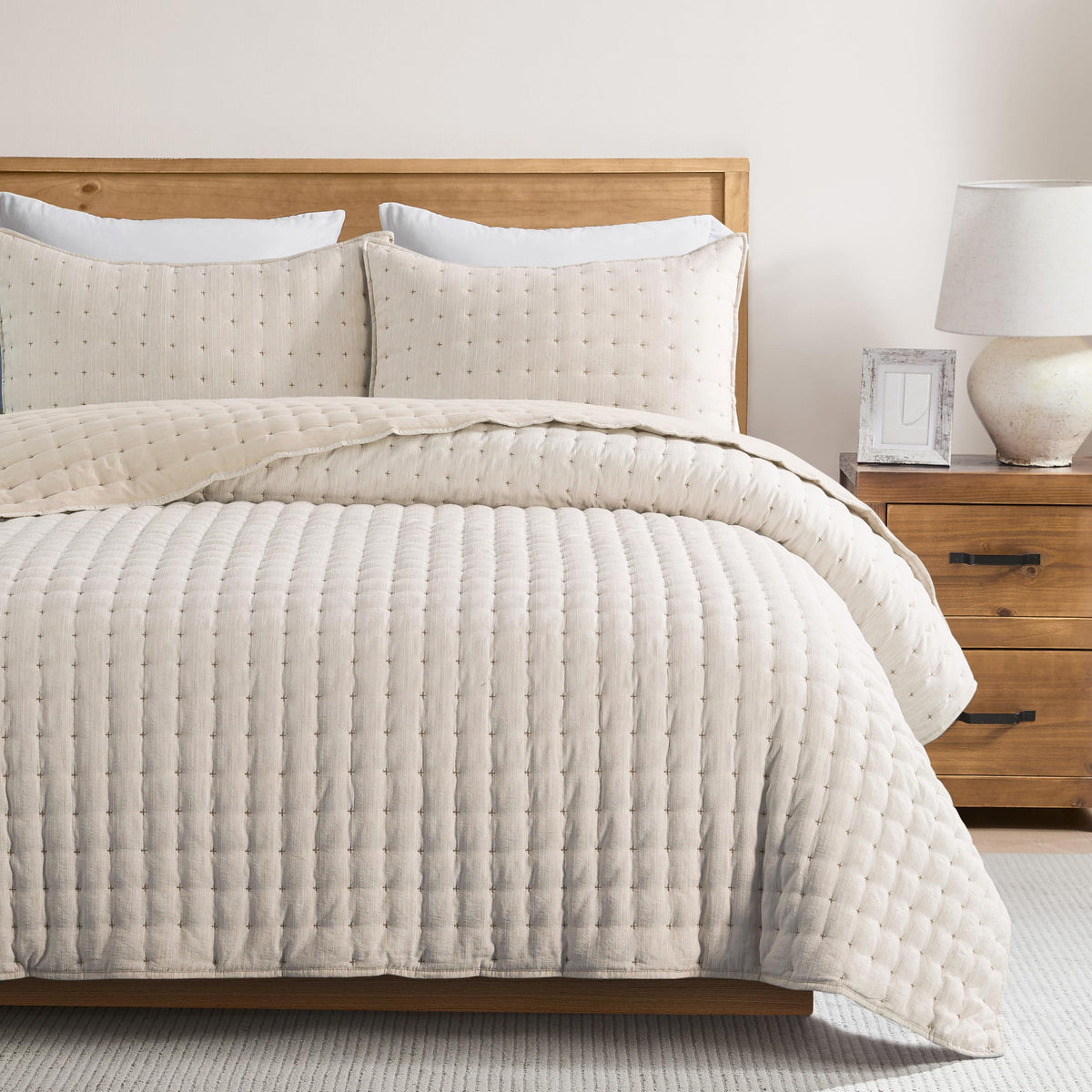 WDCOZY Cloud Soft Quilt Set, King Size, Beige, 3 Pieces 104x90 inches