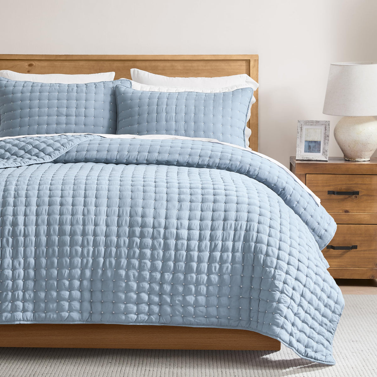 WDCOZY Cloud Soft Quilt Set, King Size, Beige, 3 Pieces 104x90 inches