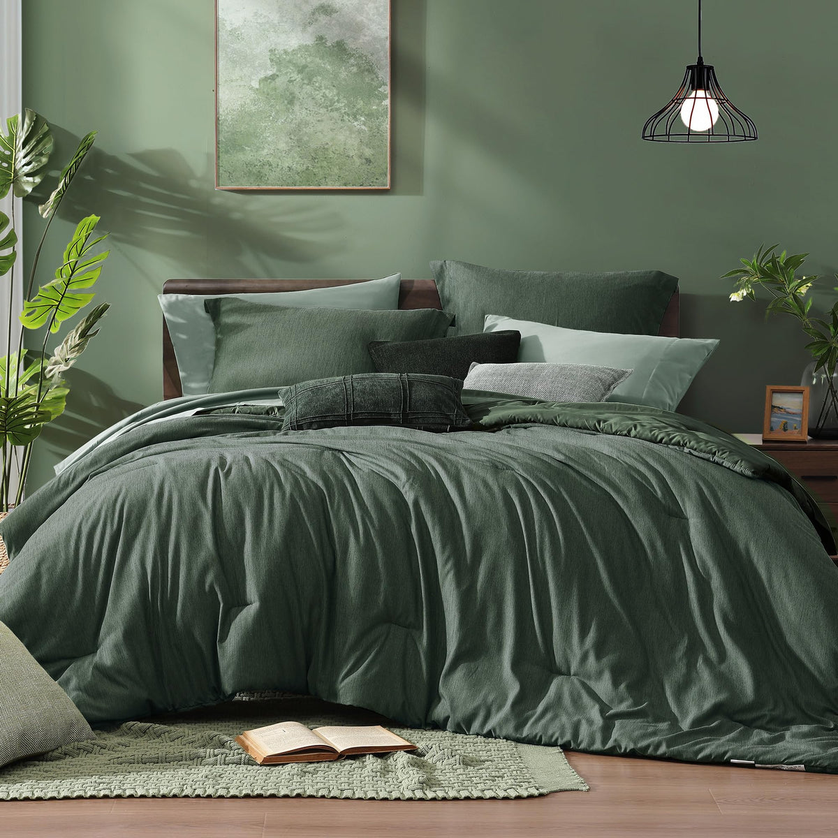 Monbix Queen Comforter Set 7 Pieces Terracotta Cationic Dyeing Bed in a Bag