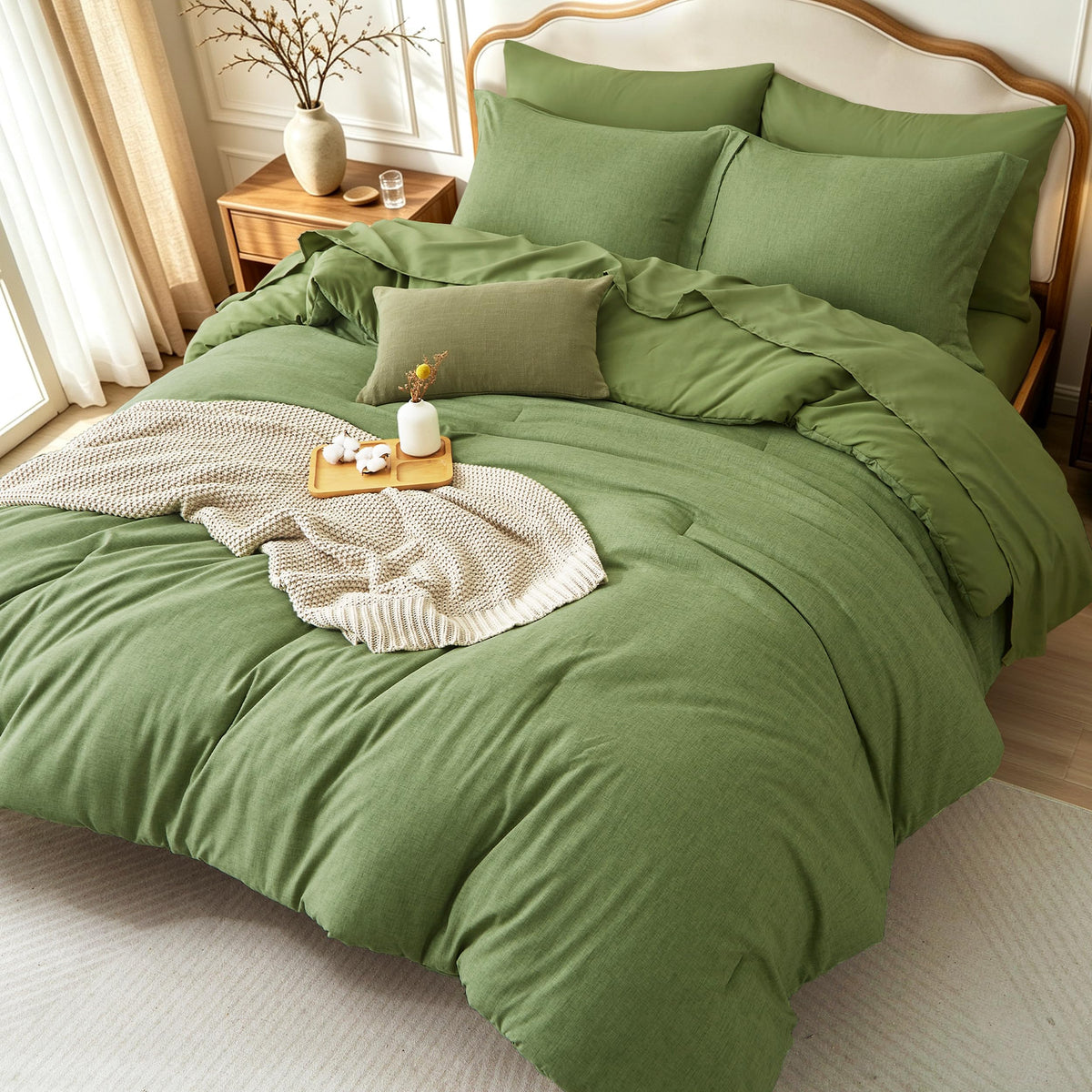 Upgraded Cationic Dyed King Comforter Set, 7-Piece Bed in a Bag