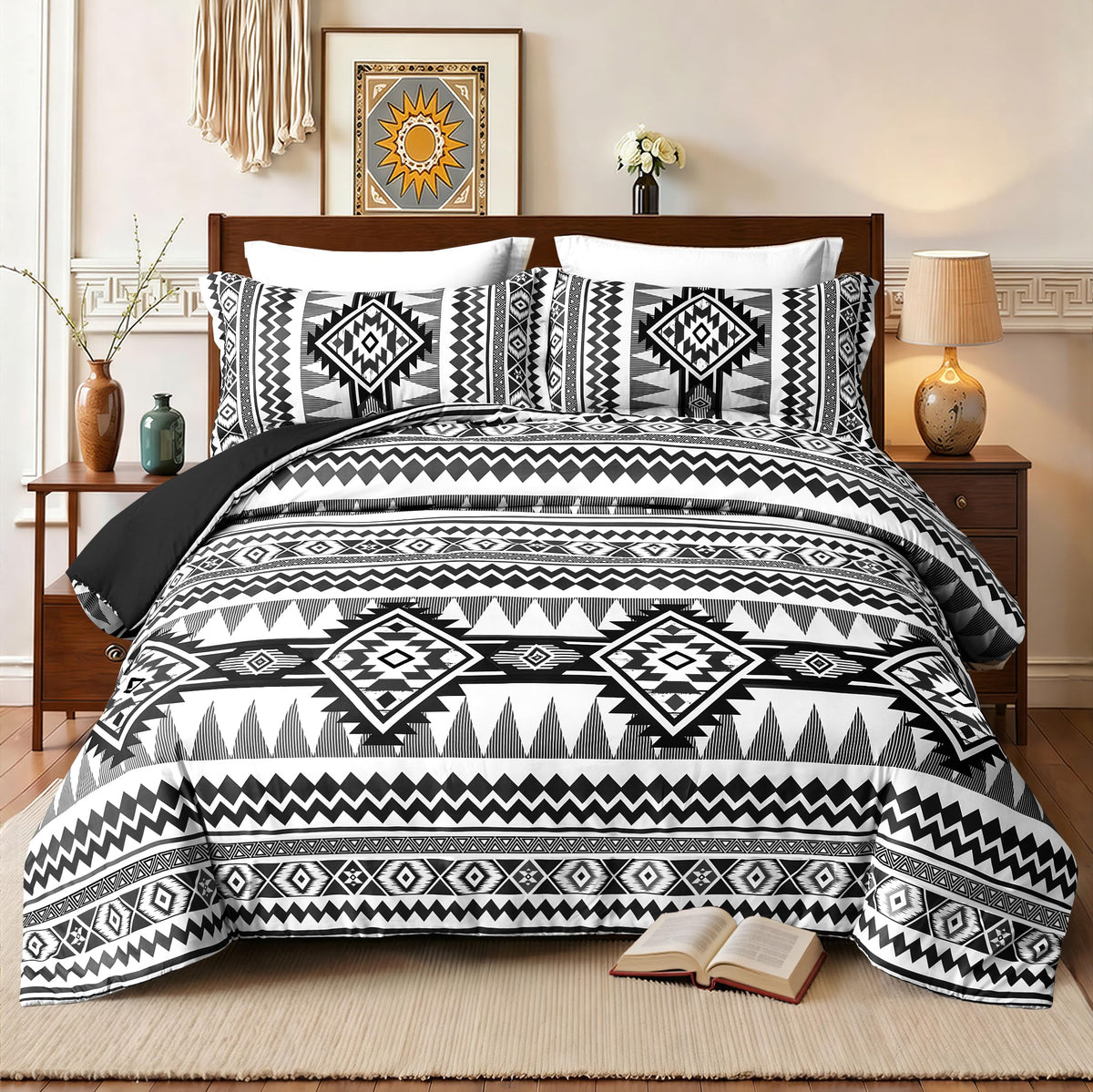 Tyrot King Comforter Set – 3 Piece Brown Boho Aztec Bedding, Western Southwestern Style Comforter Sets, Soft Lightweight Comforter for All Seasons, 1 Comforter & 2 Pillow Shams