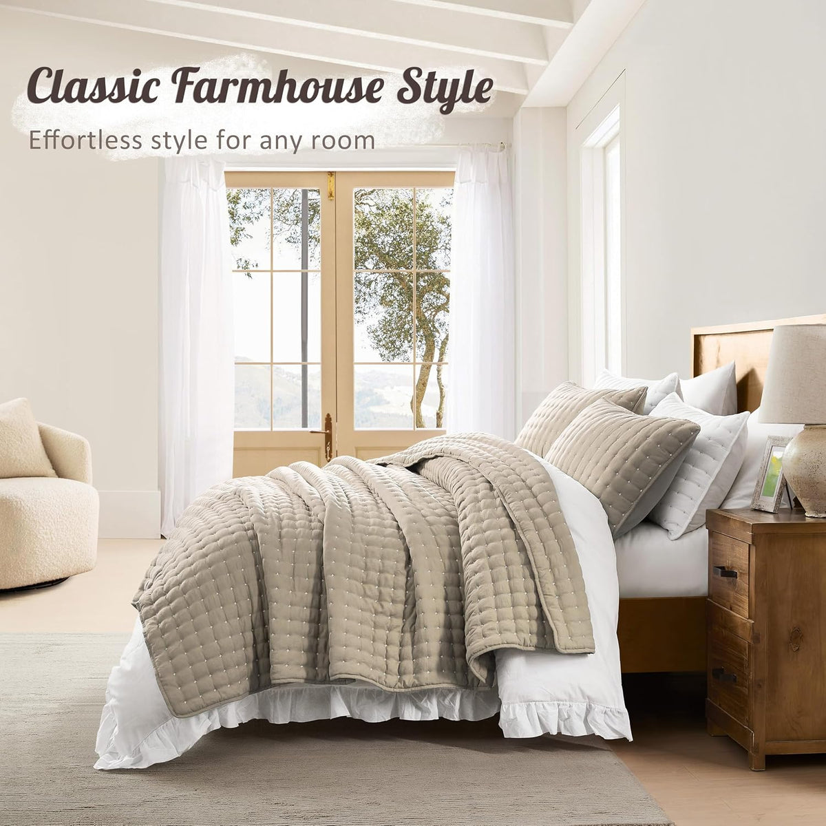 WDCOZY Cloud Soft Quilt Set, King Size, Beige, 3 Pieces 104x90 inches