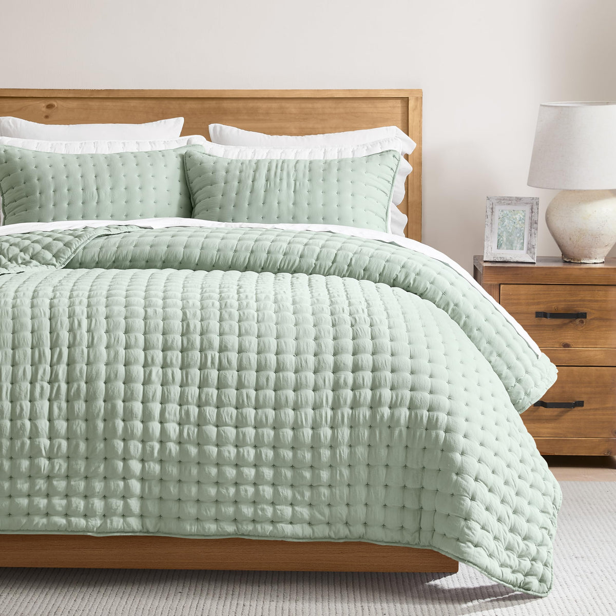 WDCOZY Cloud Soft Quilt Set, King Size, Beige, 3 Pieces 104x90 inches