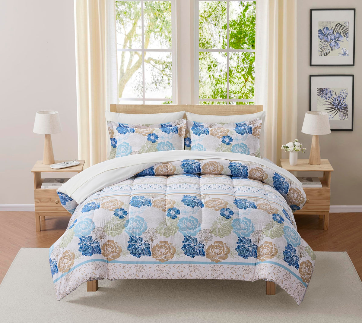 Sweet Home Collection 5 Piece Comforter Set Bag Solid Color All Season Soft Down Alternative Blanket & Luxurious Microfiber Bed Sheets, Navy, Twin