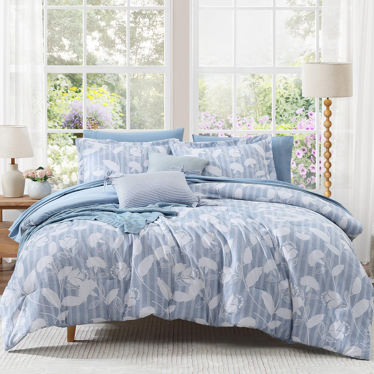 BLOOMHAVEN Queen Comforter Set-7 Pieces Brown Floral Bed in a Bag Queen