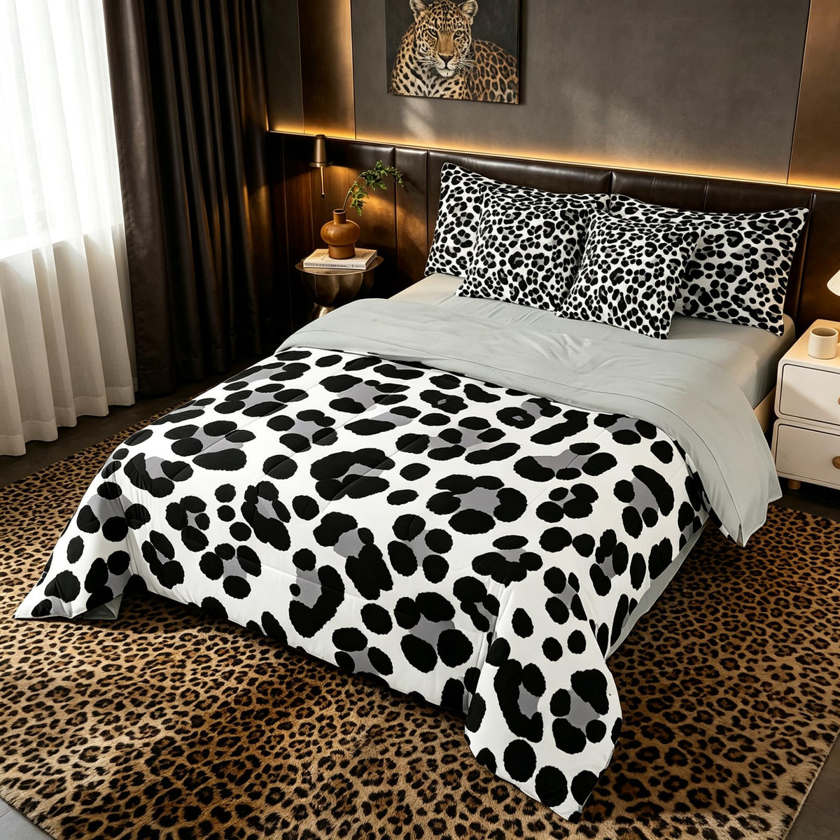Erosebridal Leopard Print 7 Piece Bedding Set Full Cheetah Decor Comforter Set with Sheets Geometric Modern Bed in A Bag African Safari Animal Bed Sets with 2 Pillowcases, 2 Pillow Covers Lightweight