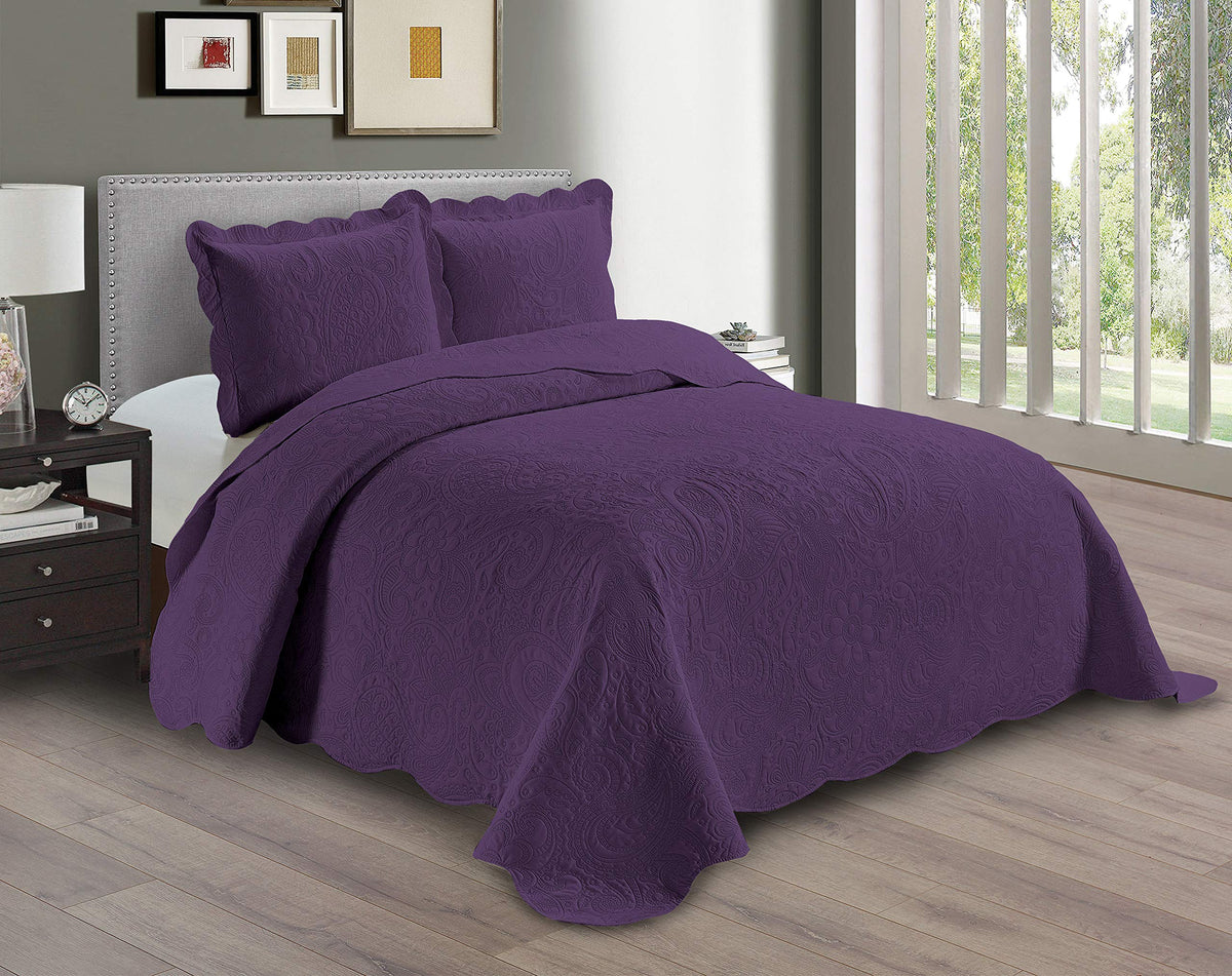 Linen Plus Embossed Coverlet Bedspread Set Oversized Solid Coral Full/Queen Bed Cover Bedding New # Dana
