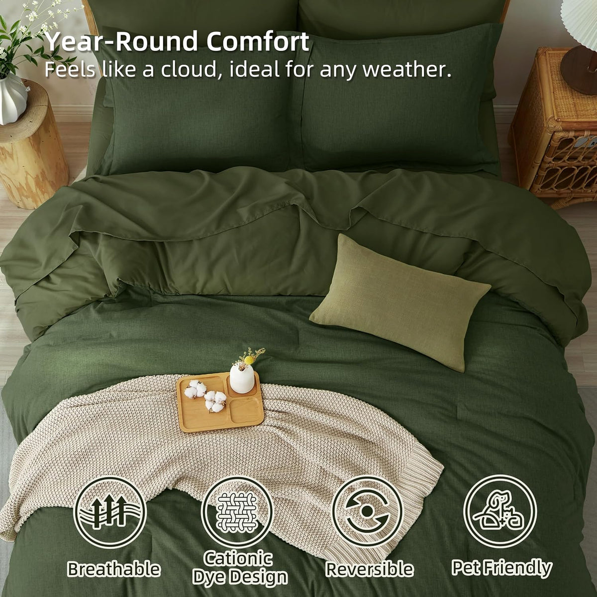 Upgraded Cationic Dyed King Comforter Set, 7-Piece Bed in a Bag