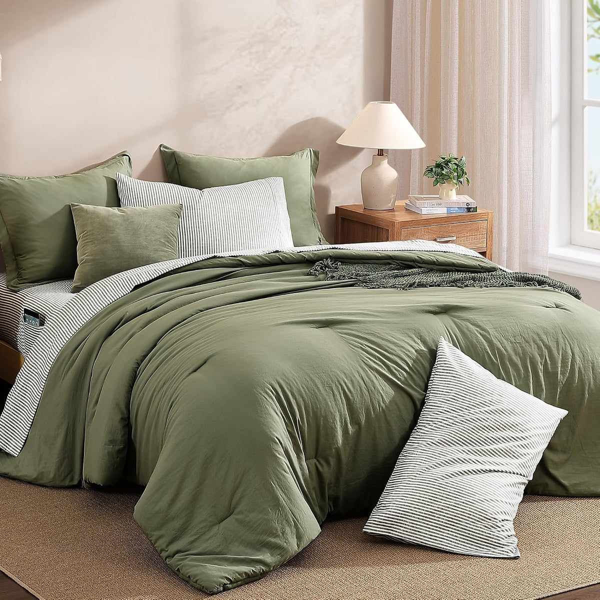 Monbix Queen Comforter Set - 7 Pieces Soft Bed in a Bag Queen Bedding Sets